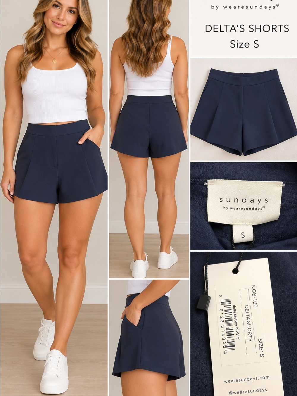 sundays Navy High-Waist Tailored Delta's Shorts